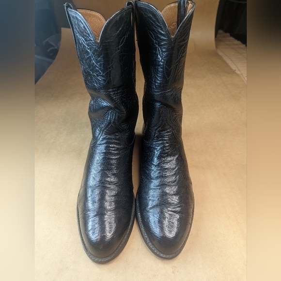 Lucchese Boots men's size 8D Exotic Genuine Black Smooth Ostrich classic Western - Picture 2 of 13
